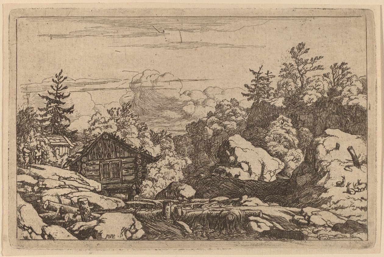 Mökkejä pankissa, luultavasti n. 16451656. tekijältä Allart van Everdingen