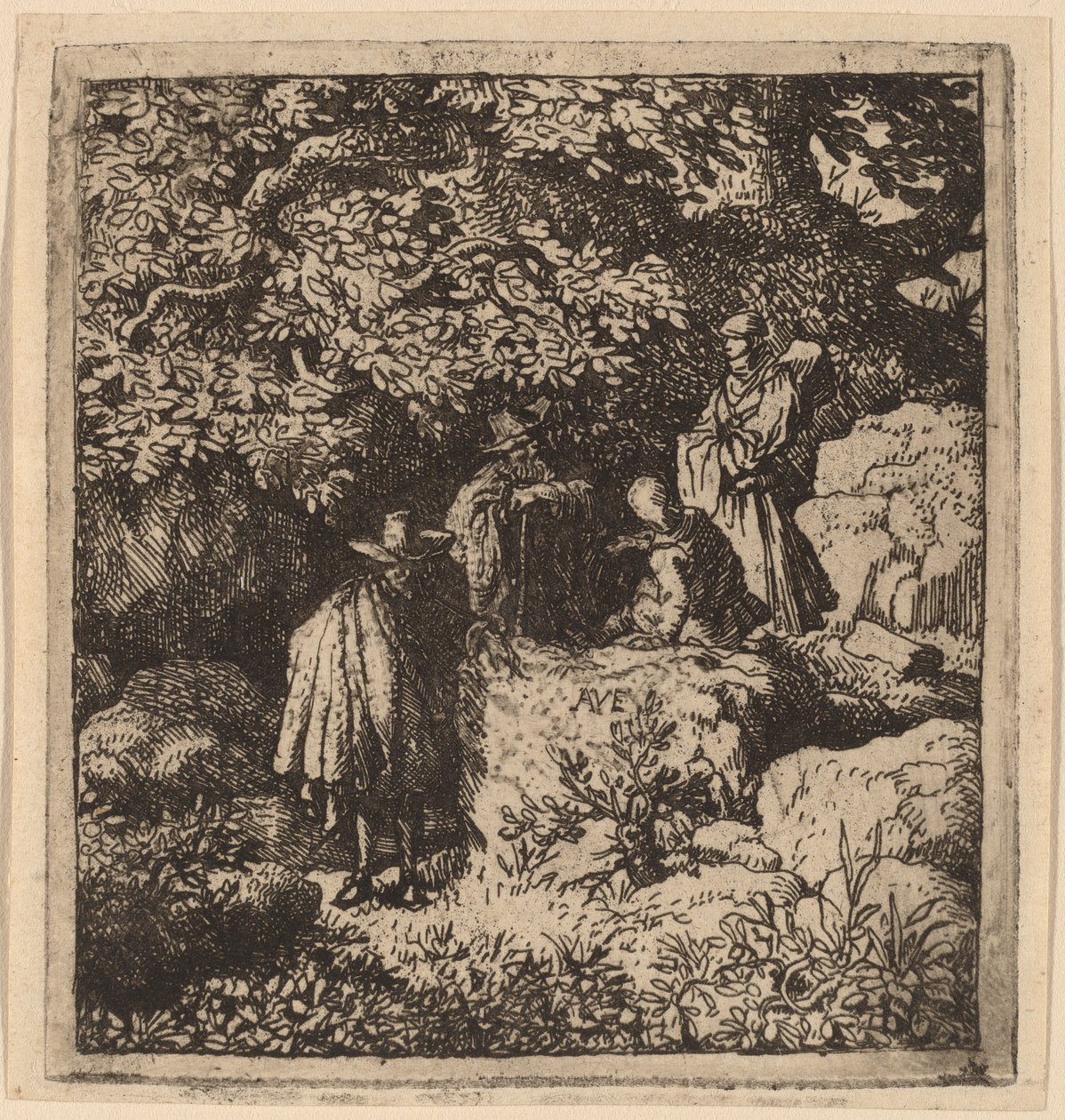 Neljä hahmoa puun alla, luultavasti n. 16451656. tekijältä Allart van Everdingen