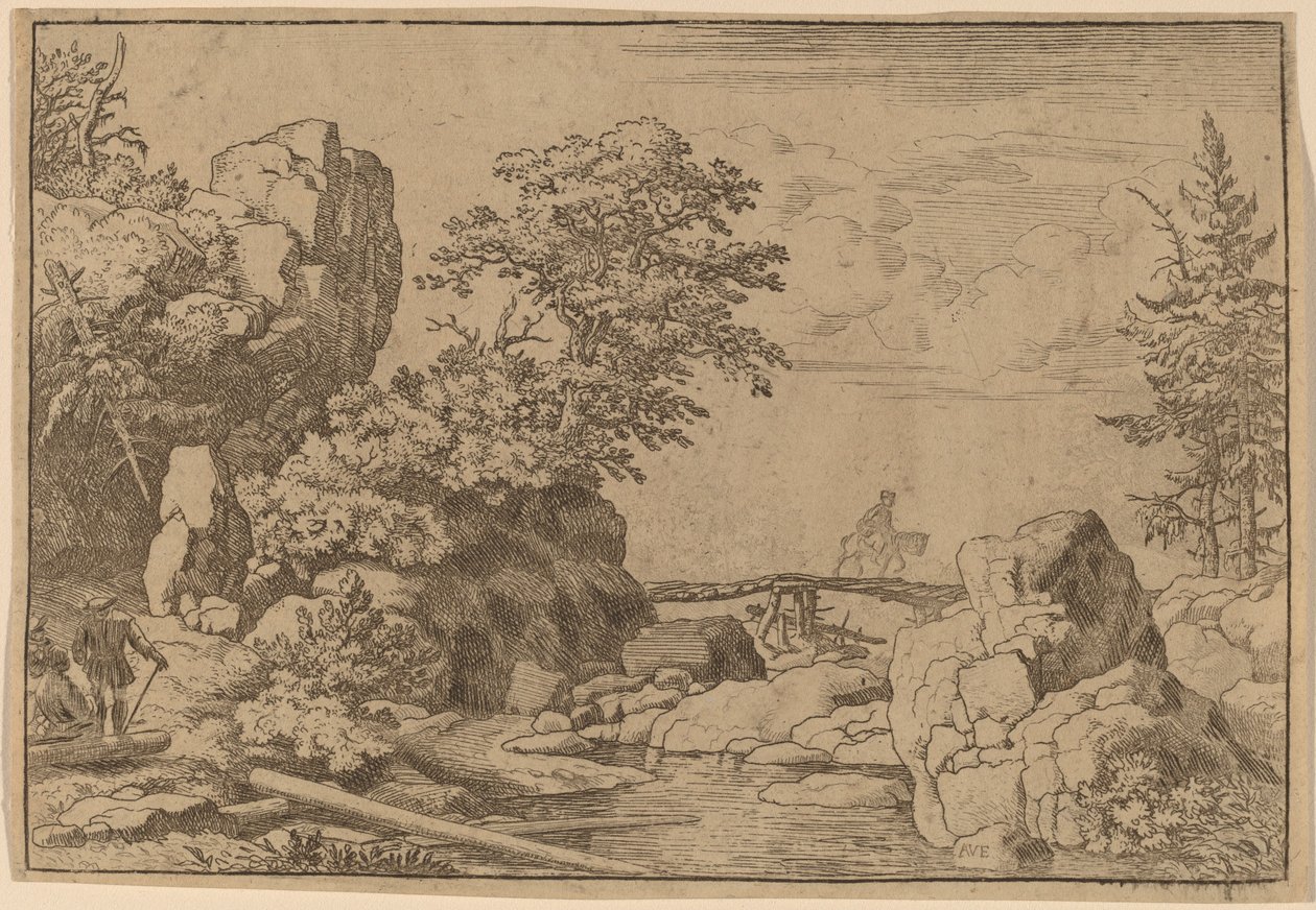Ratsumies sillalla, luultavasti n. 16451656. tekijältä Allart van Everdingen