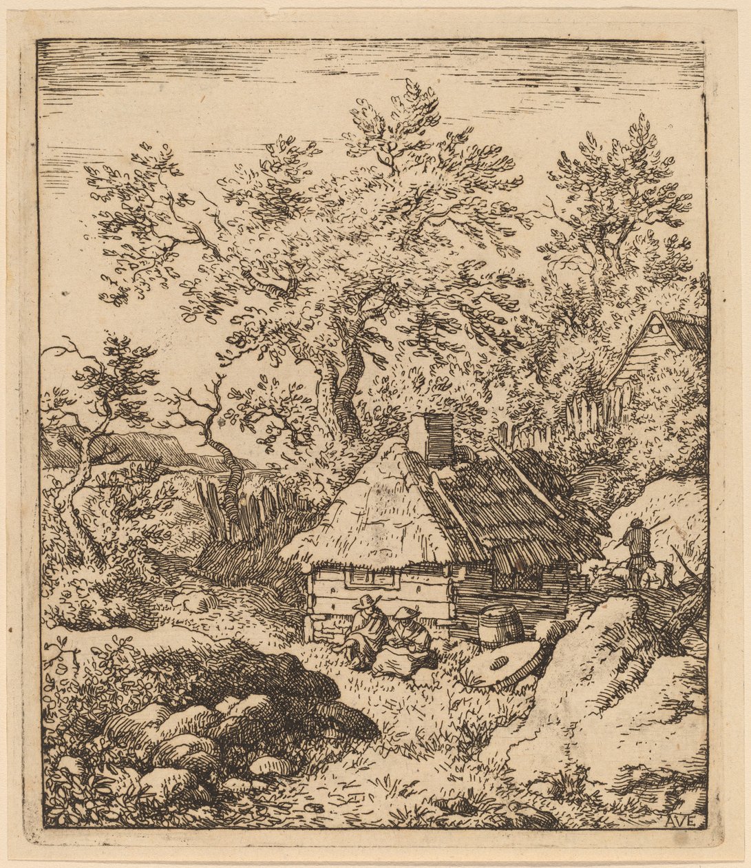 Maisema myllynkiven kanssa lähellä tynnyriä, luultavasti n. 16451656. tekijältä Allart van Everdingen