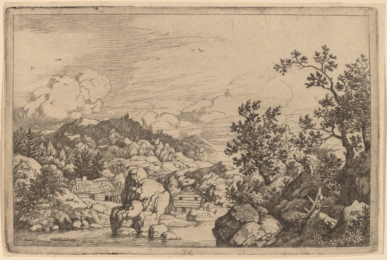 Suuri kivi, joka ulkonee joesta, luultavasti n. 16451656. tekijältä Allart van Everdingen