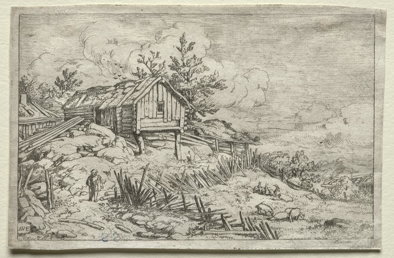Mies Deserted Housen portissa. tekijältä Allart van Everdingen
