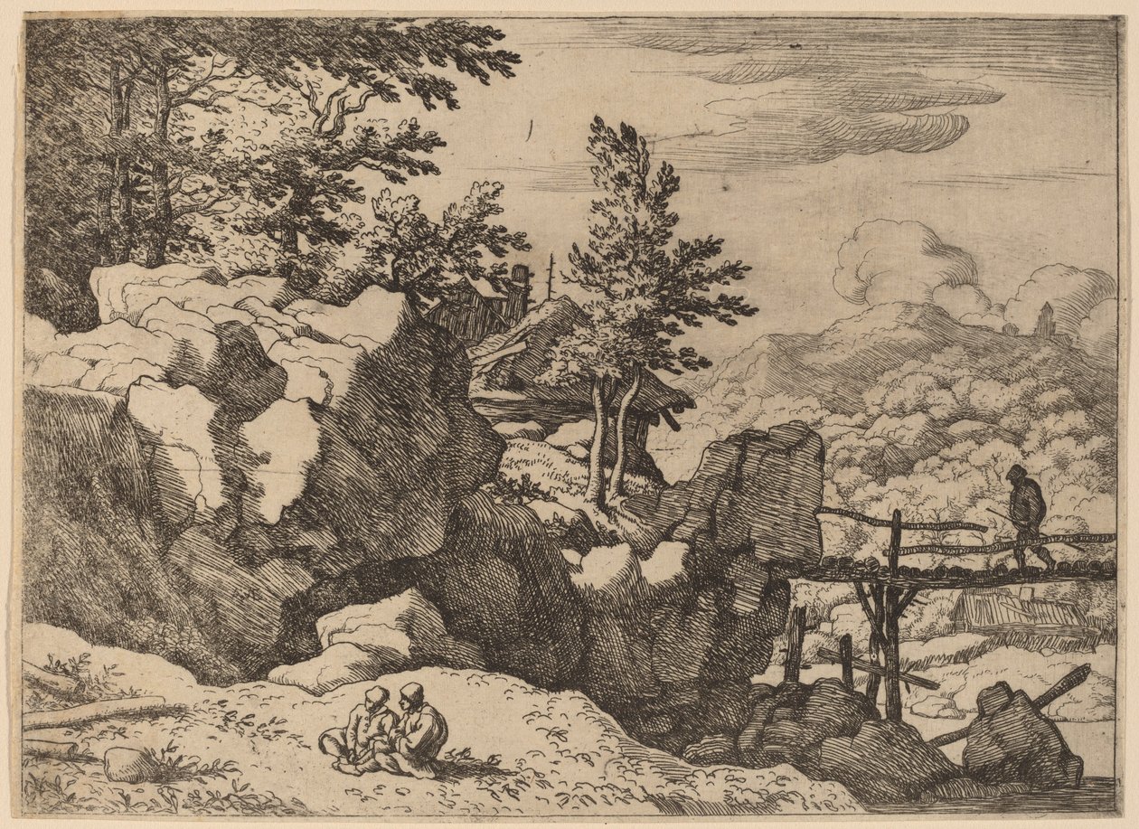 Mies pienellä puusillalla, luultavasti n. 16451656. tekijältä Allart van Everdingen