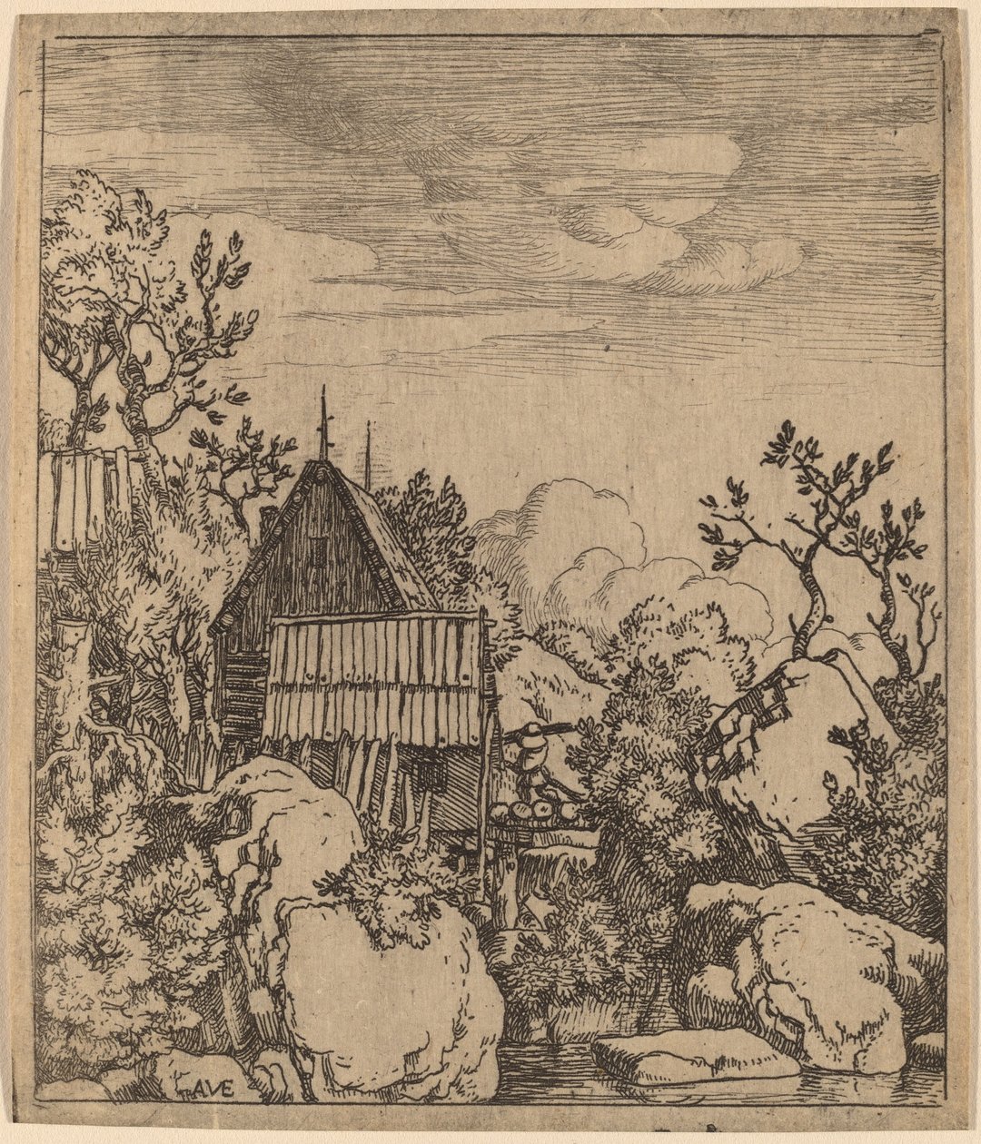 Mies pienellä puusillalla, luultavasti n. 16451656. tekijältä Allart van Everdingen