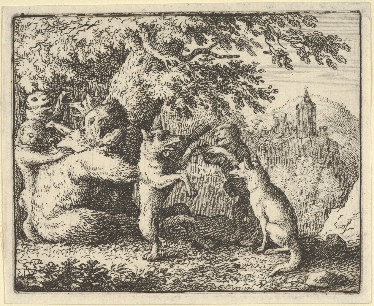 Leijonan tilauksesta karhulta otetaan pala ihoa, pala etutassuista..., 1650-75. tekijältä Allart van Everdingen