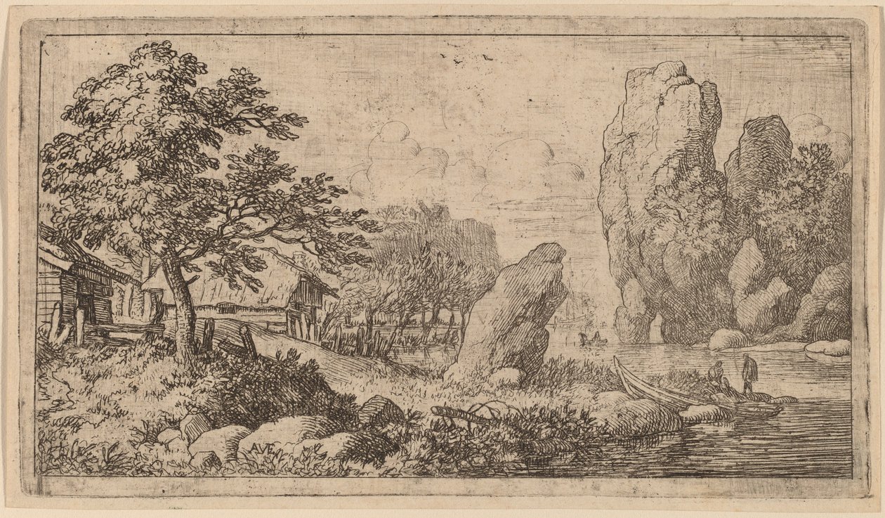 Terävä lohkare joen rannalla, luultavasti n. 16451656. tekijältä Allart van Everdingen