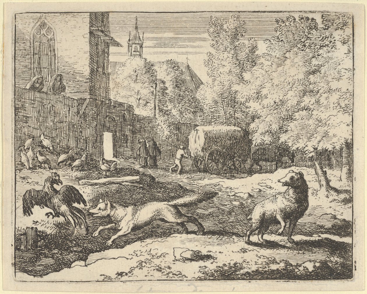 Renard haluaa löytää kukon, 1650-75. tekijältä Allart van Everdingen