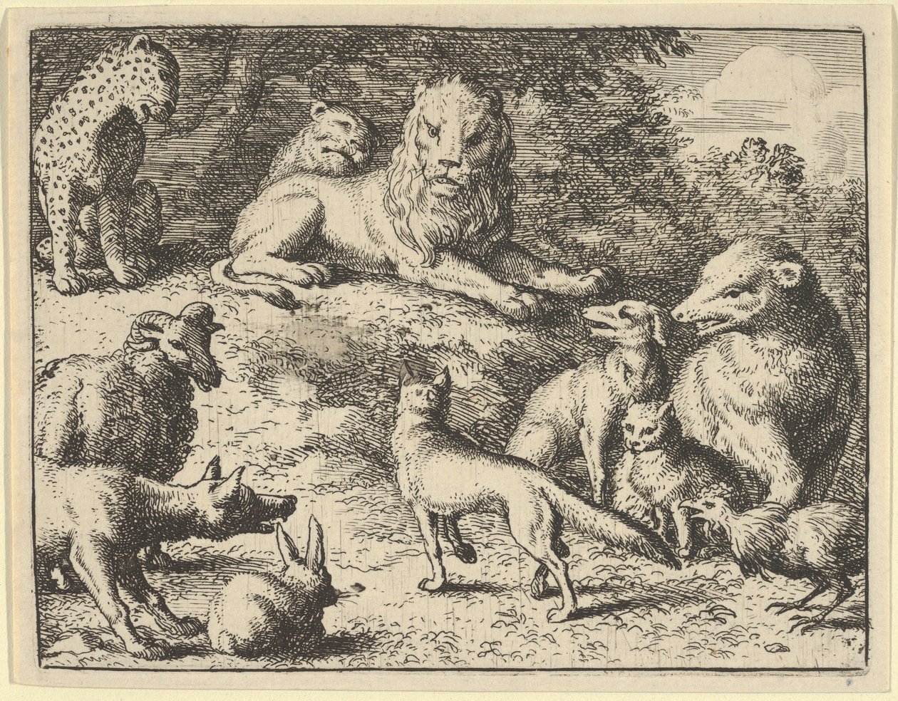 Eläimet ennen leijonaa syyttävät Renardia, 1650-75. tekijältä Allart van Everdingen