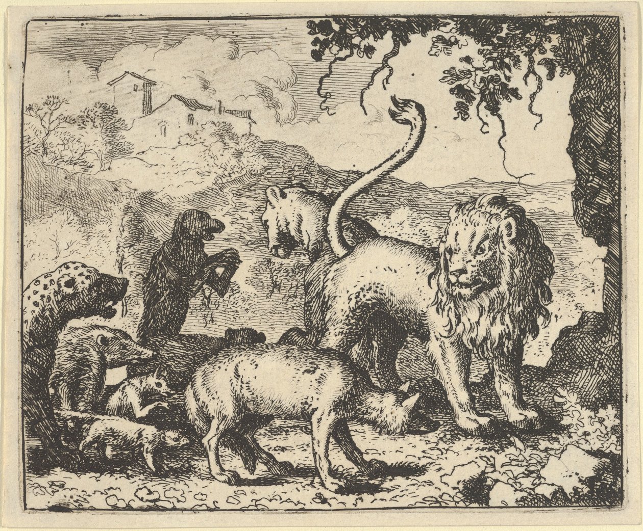 Susi ja useat eläimet syyttävät Renardia, 1650-75. tekijältä Allart van Everdingen