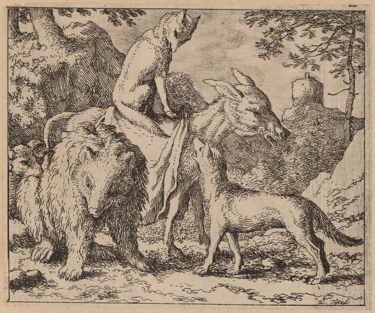 Reynard Seated Atop the Ass, luultavasti c. 16451656. tekijältä Allart van Everdingen