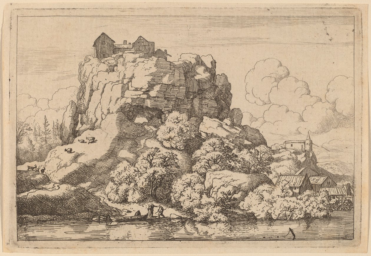Joki korkean kallion juurella, luultavasti n. 16451656. tekijältä Allart van Everdingen