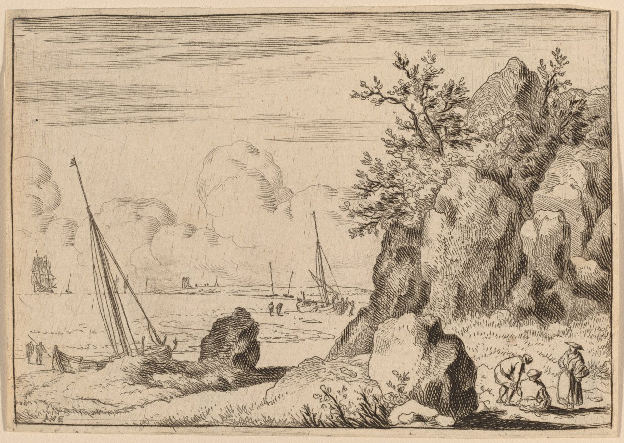 Merimaisema kolmella hahmolla oikealla, luultavasti n. 16451656. tekijältä Allart van Everdingen