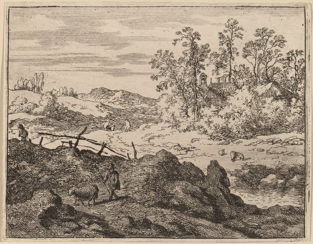 Paimen karitsan kanssa, luultavasti n. 16451656. tekijältä Allart van Everdingen