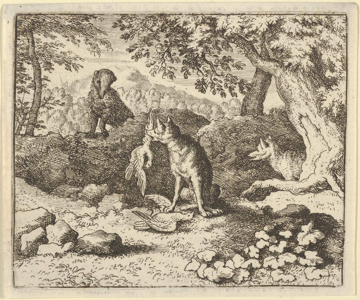 Mäyrä kiirehtii varoittamaan Renardia leijonan aikomuksesta, 1650-75. tekijältä Allart van Everdingen