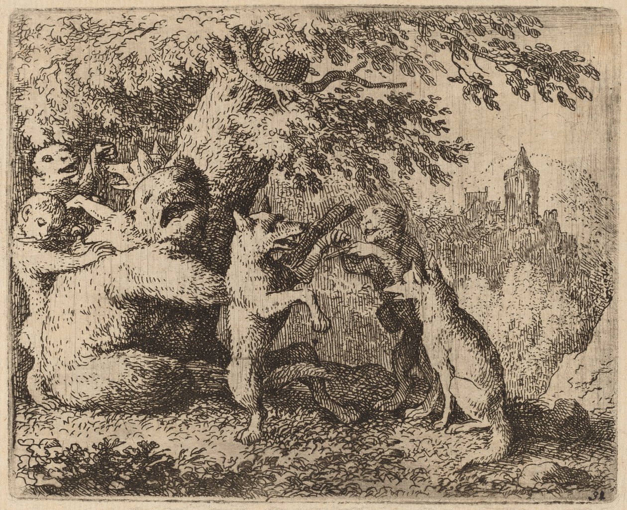 Karhua ja susia vainotaan, luultavasti n. 16451656. tekijältä Allart van Everdingen