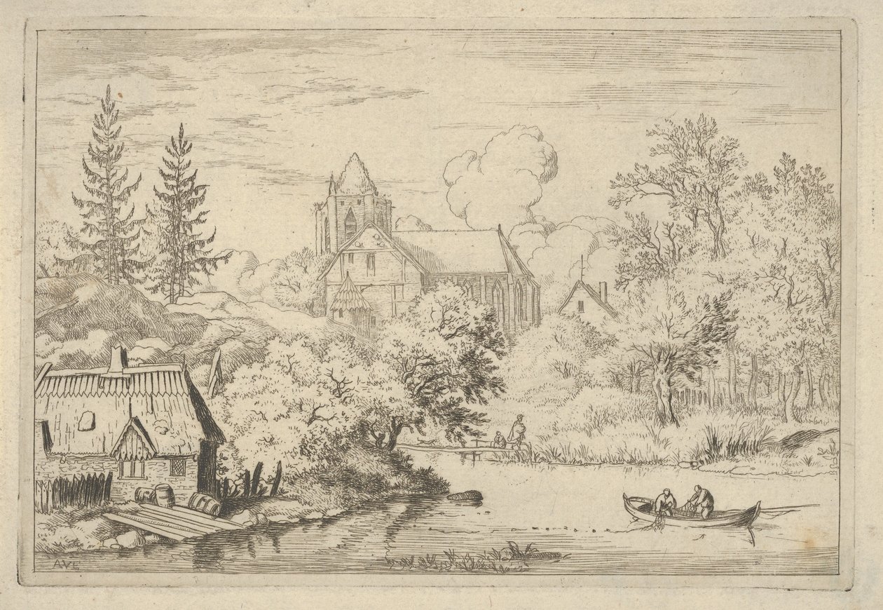 Tynnyrit ja lankut joen takaosassa, 1600-luku. tekijältä Allart van Everdingen