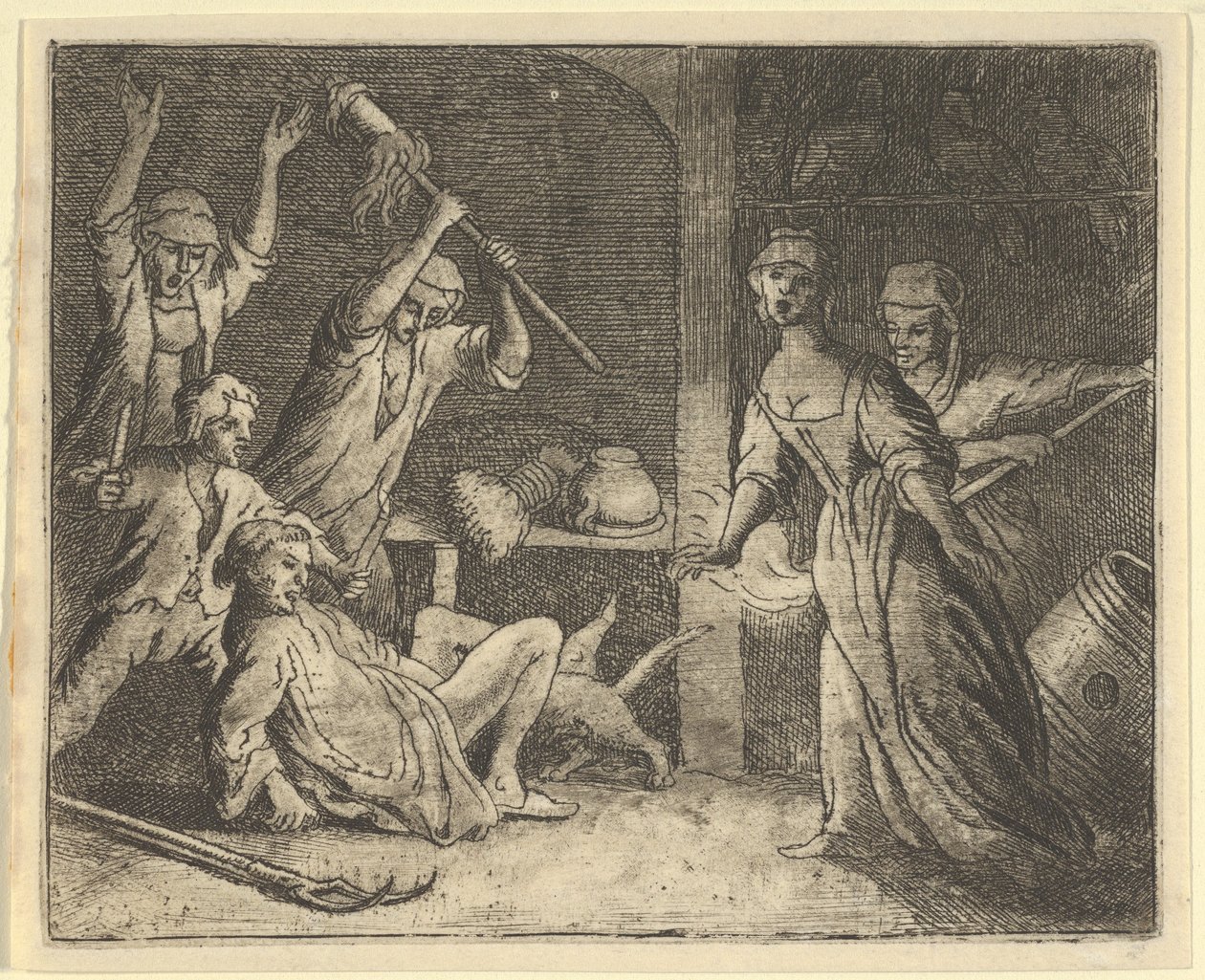 Kissaa, joutui ansaan, kohtelevat huonosti talon ihmiset, 1650-75. tekijältä Allart van Everdingen
