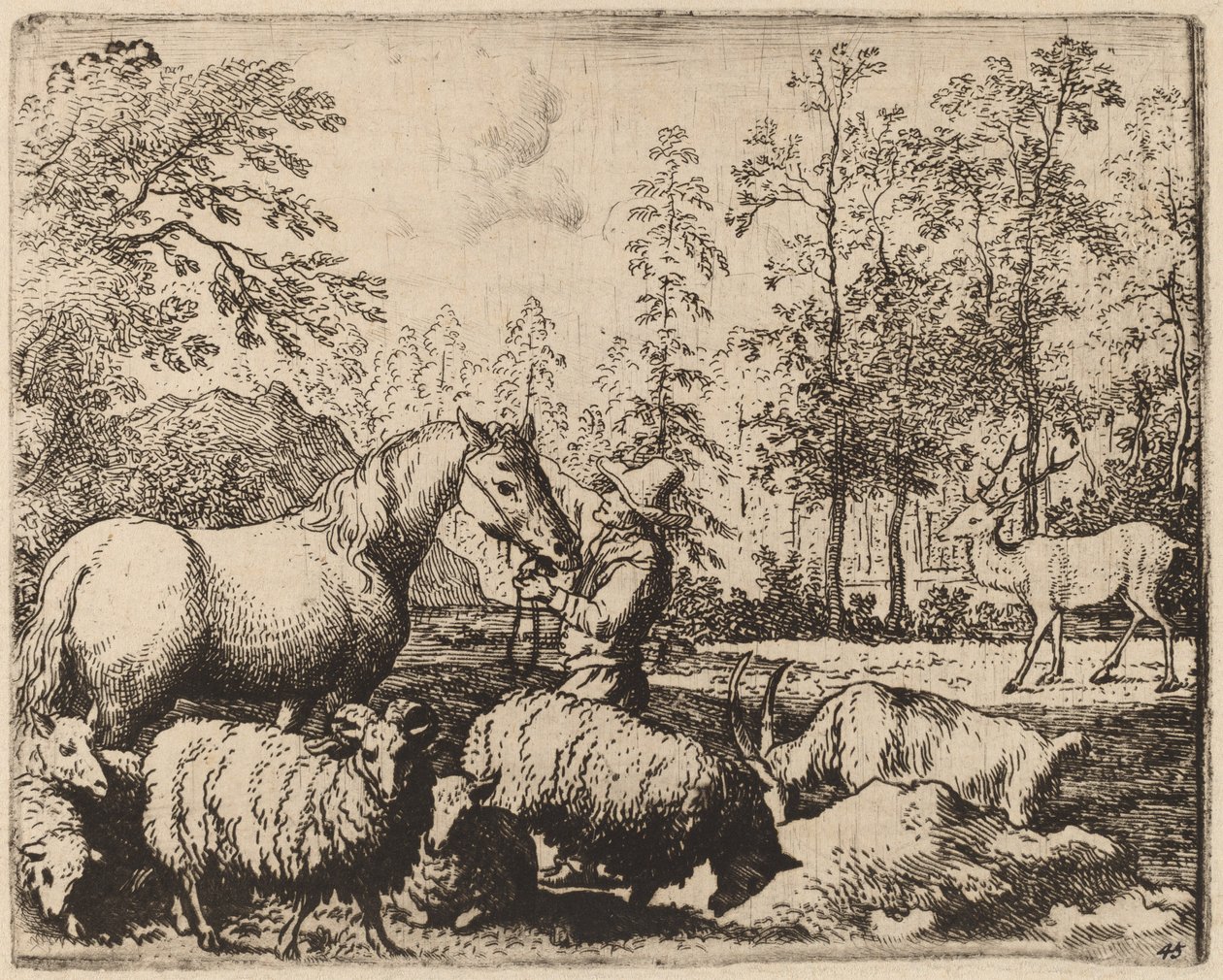 Hevonen ja polttarit, luultavasti n. 16451656. tekijältä Allart van Everdingen