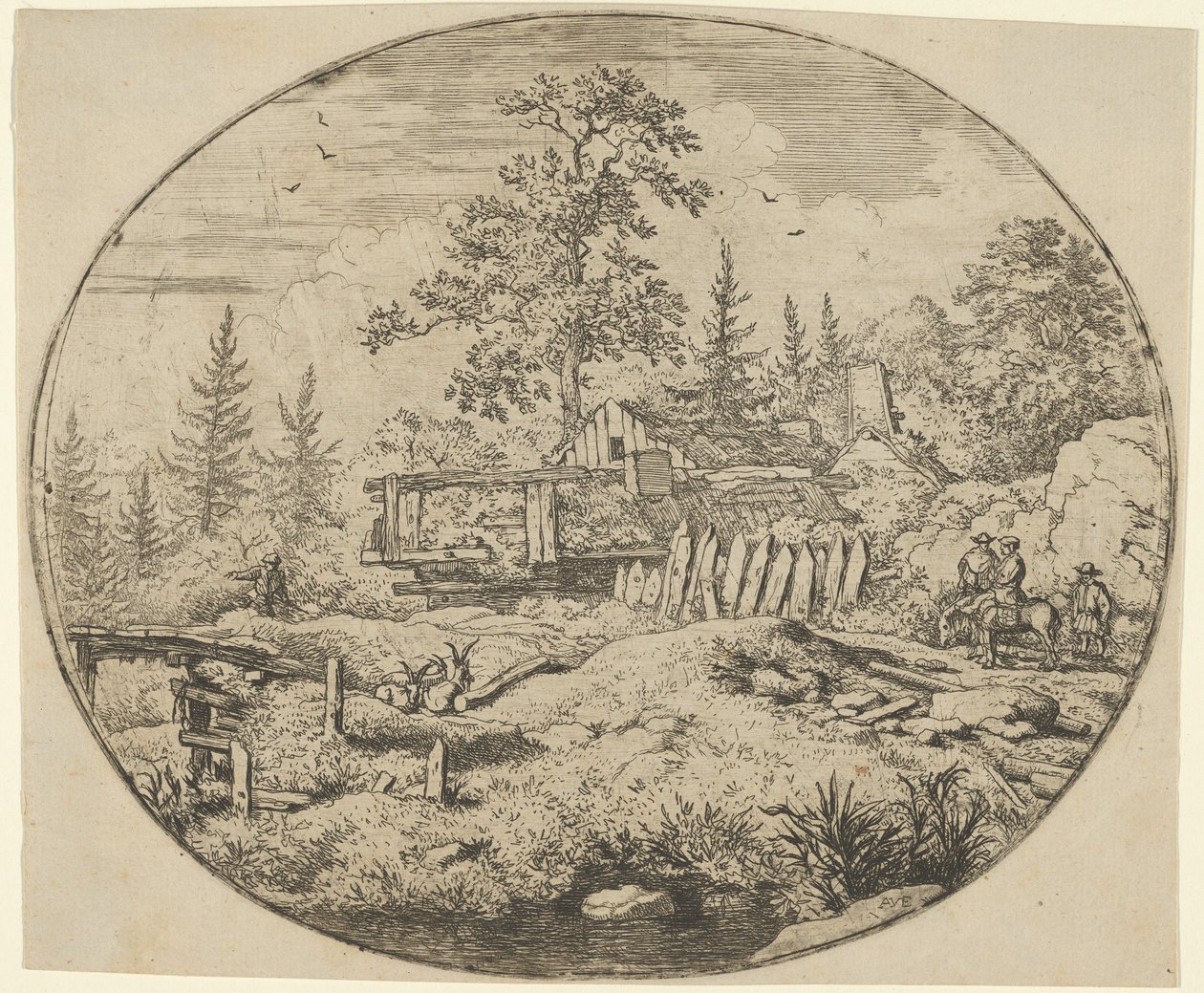 Maisema puusillalla, 1600-luku. tekijältä Allart van Everdingen