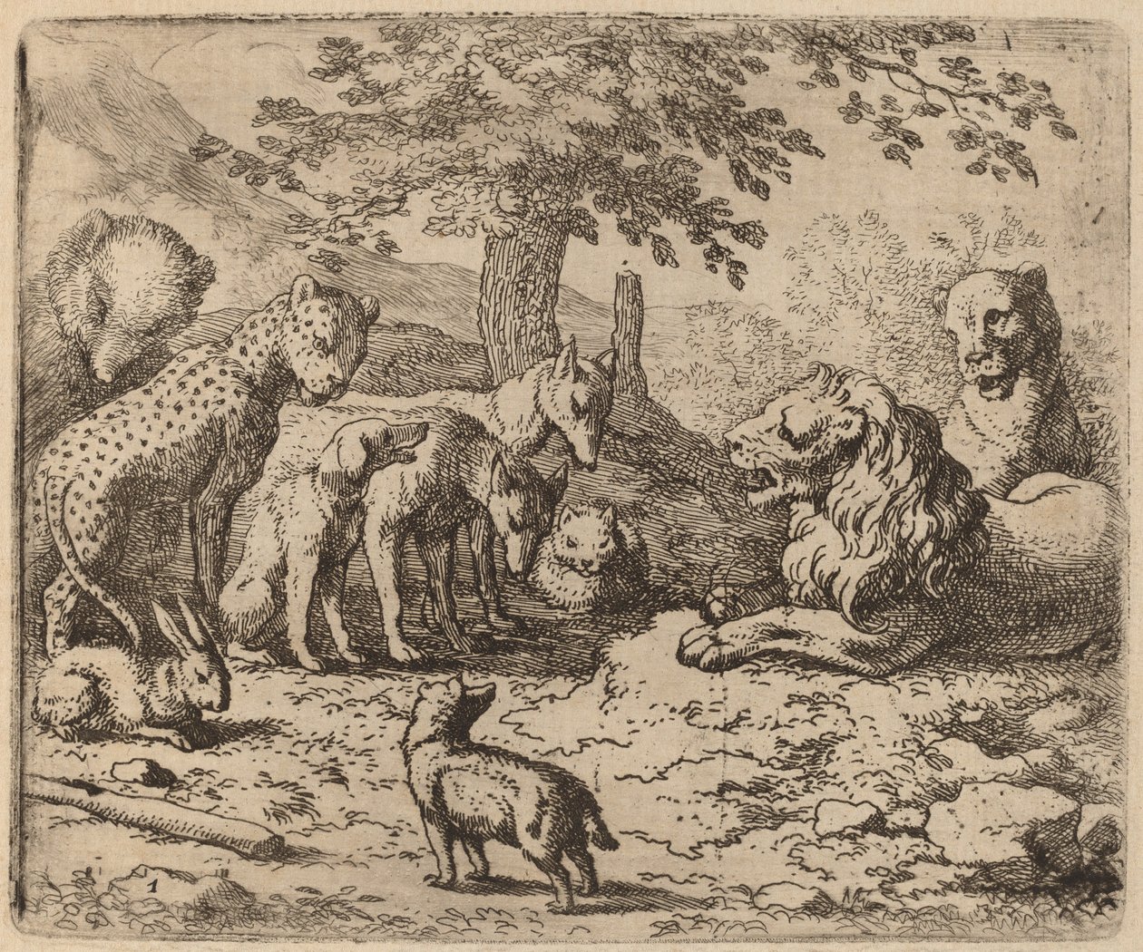 Leijona etsii neuvoja, luultavasti n. 16451656. tekijältä Allart van Everdingen