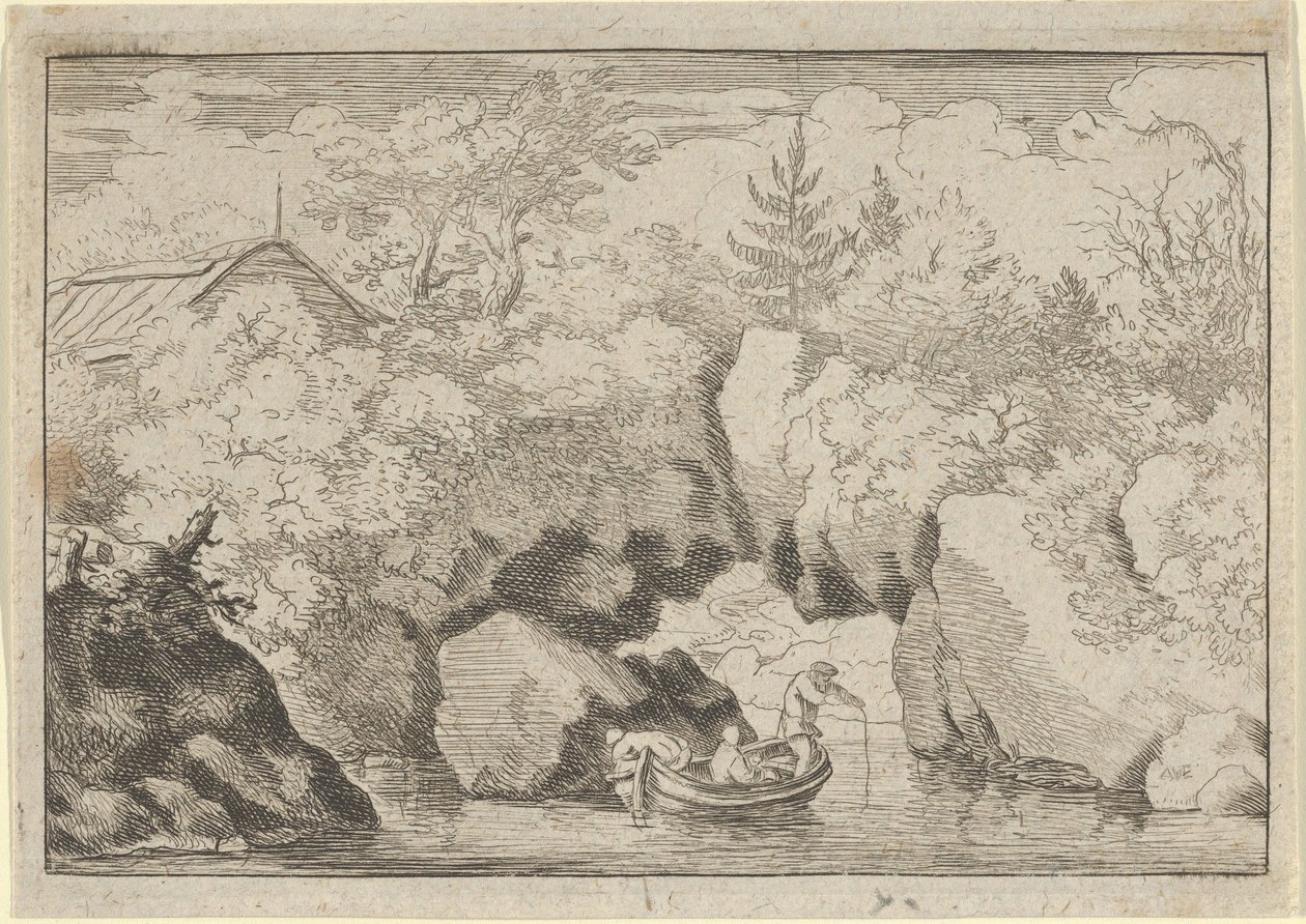 Skiff lähellä Pierced Rockia, 1600-luku. tekijältä Allart van Everdingen