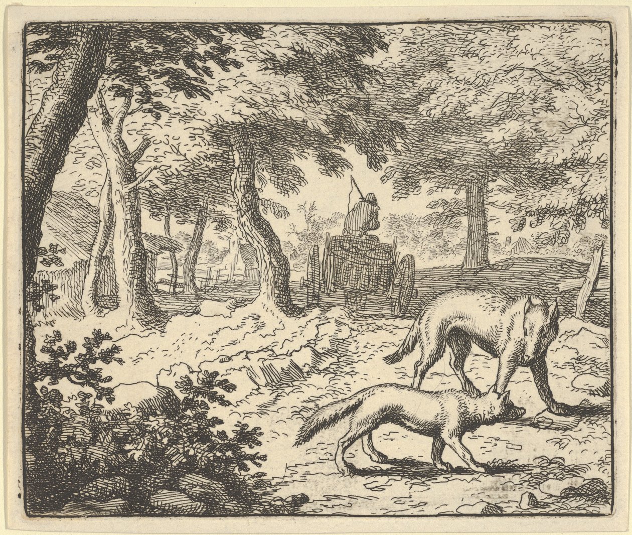 Susi syyttää Renardia varastamansa kalan syömisestä, 1650-75. tekijältä Allart van Everdingen