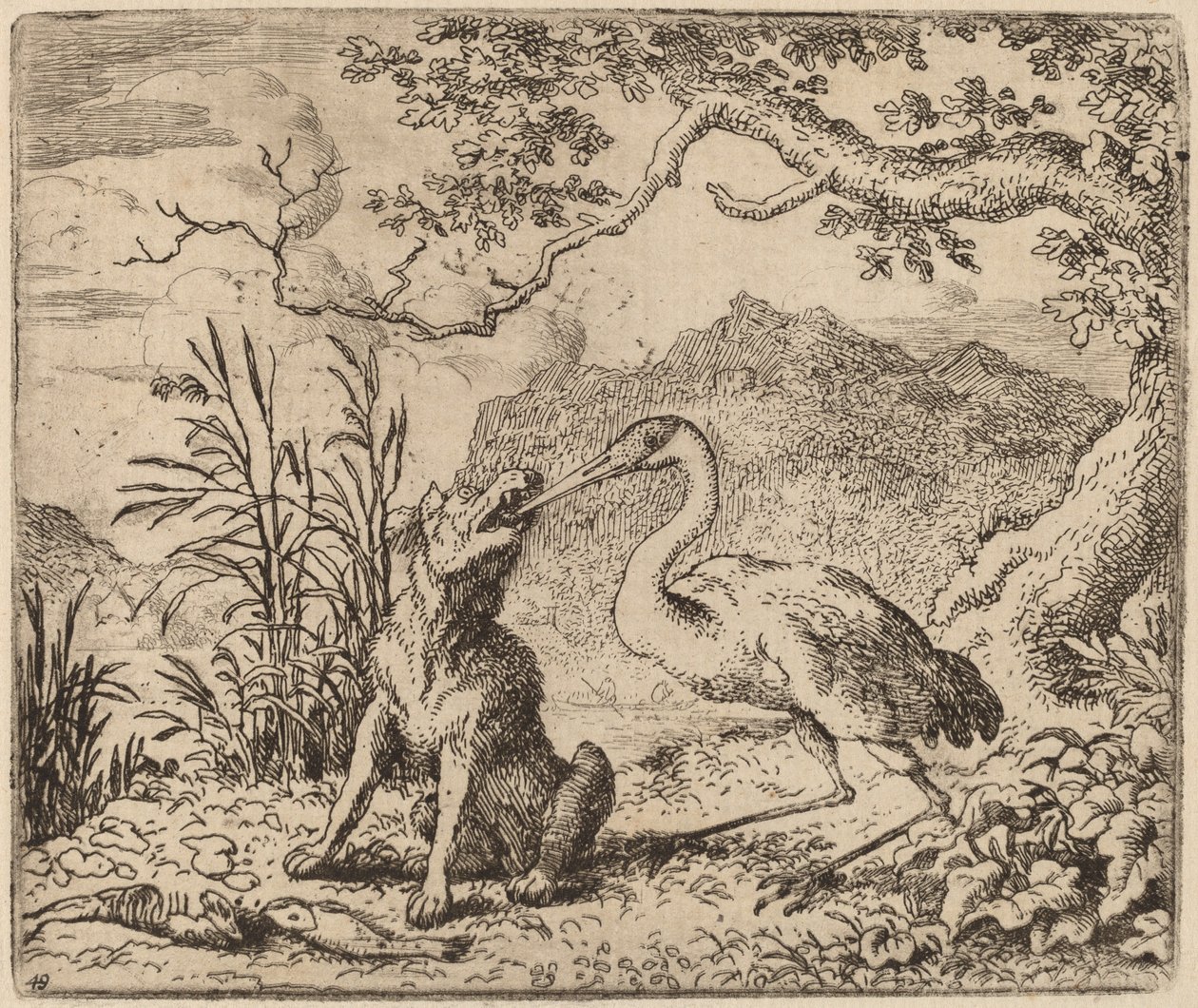 Susi ja kurki, luultavasti n. 16451656. tekijältä Allart van Everdingen