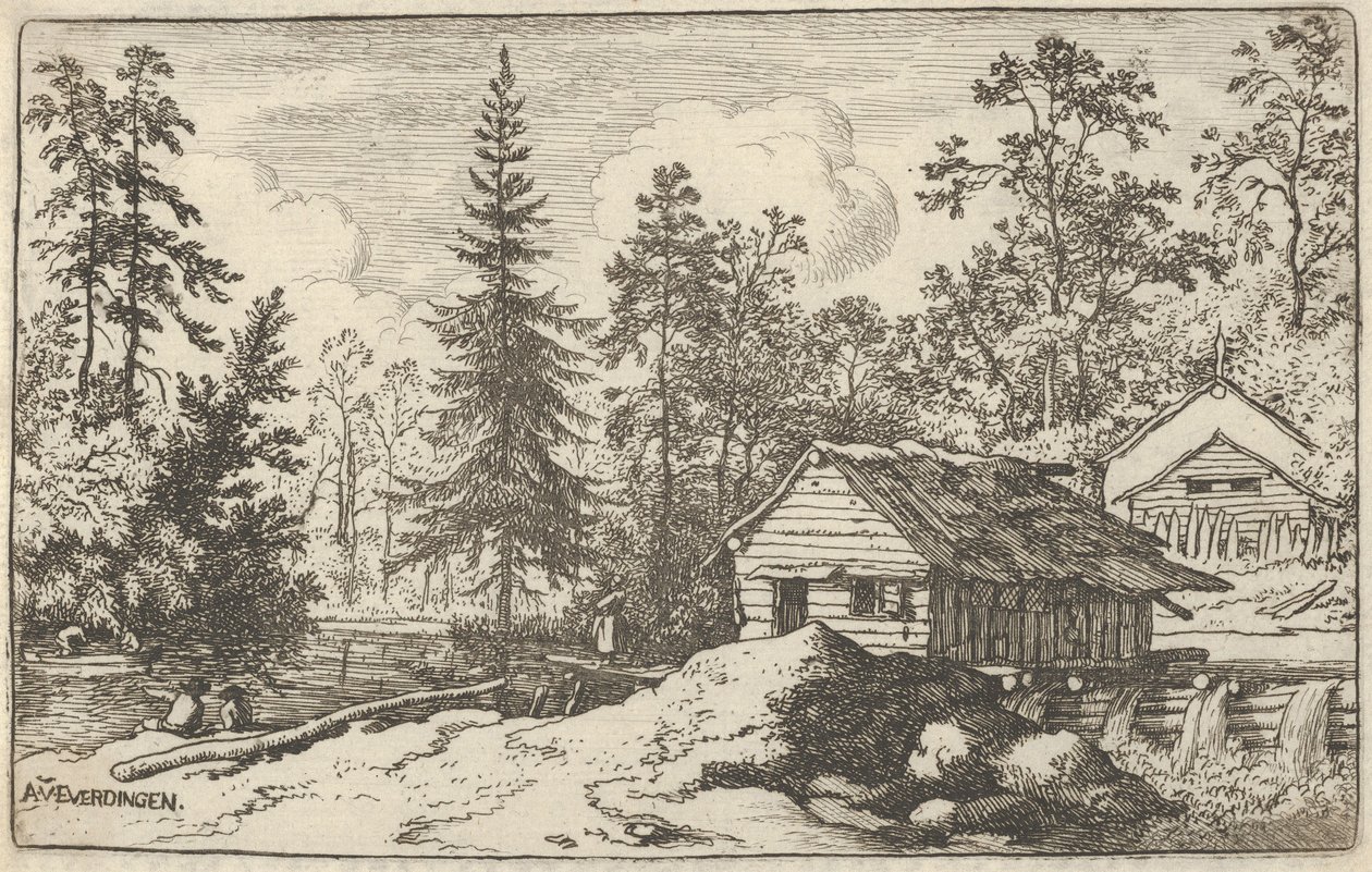 Nainen katselee venettä, 1600-luku. tekijältä Allart van Everdingen