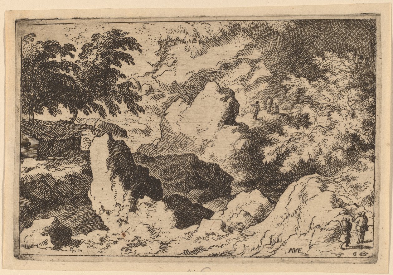 Kolme miestä kivellä, luultavasti n. 16451656. tekijältä Allart van Everdingen
