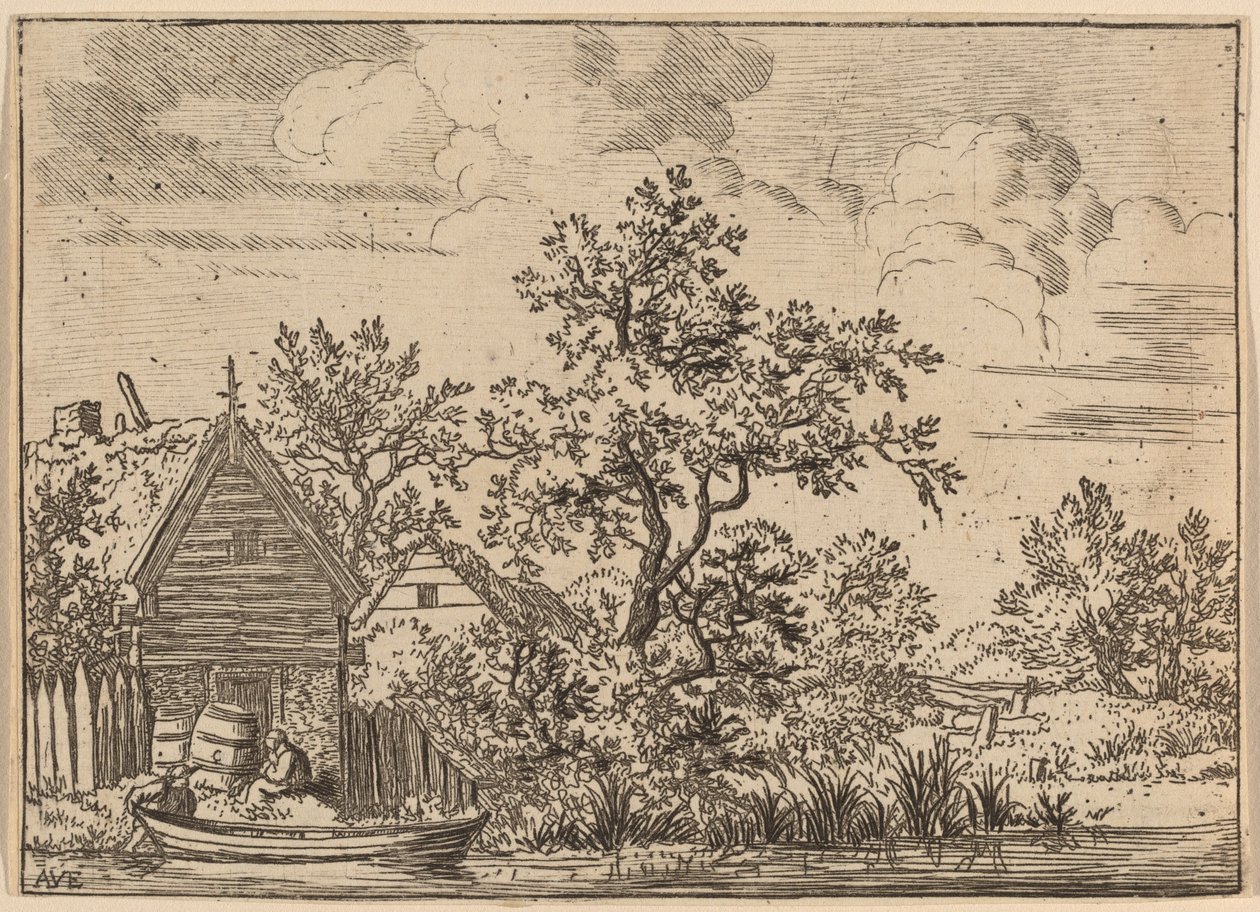 Kaksi tynnyriä mökin edessä, luultavasti c. 16451656. tekijältä Allart van Everdingen