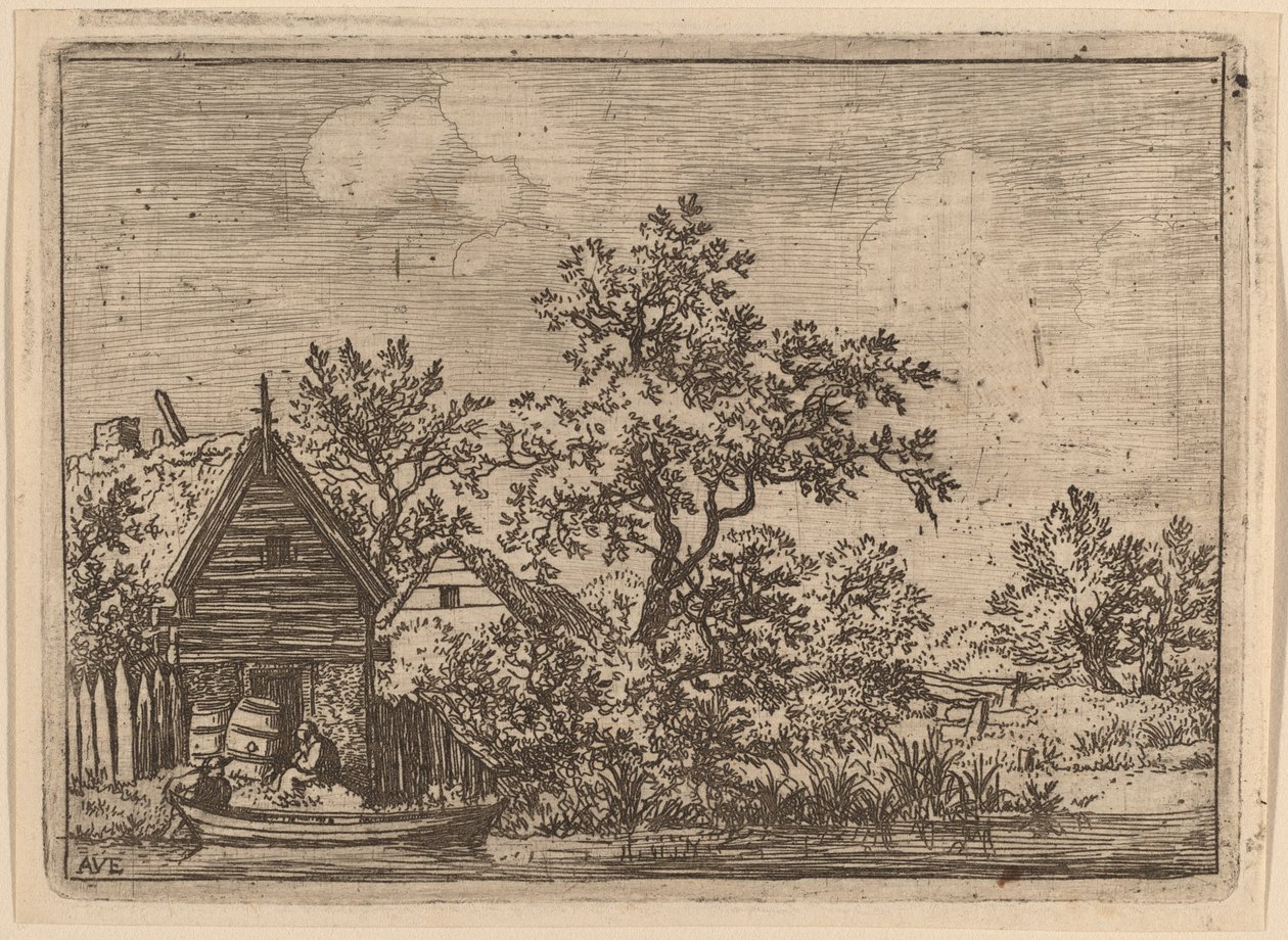 Kaksi tynnyriä mökin edessä, luultavasti c. 16451656. tekijältä Allart van Everdingen