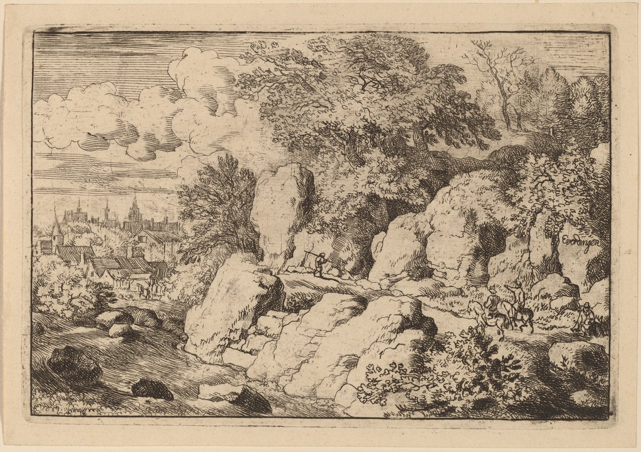 Kaksi ratsumiestä kallioisella polulla, luultavasti n. 16451656. tekijältä Allart van Everdingen