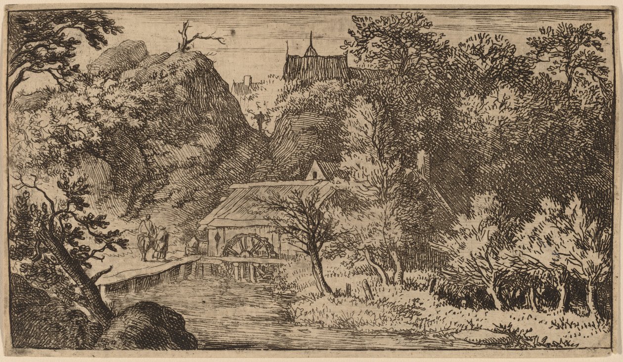 Vesimylly vuoren juurella, luultavasti n. 16451656. tekijältä Allart van Everdingen
