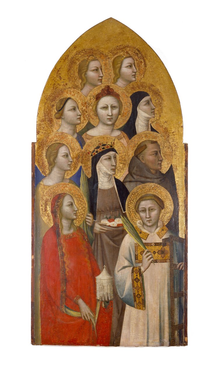 Saints and Angels, n. 1370 (tempera ja kultalehti puussa) tekijältä Allegretto Nuzi