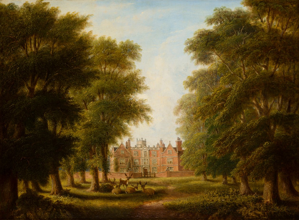 Näkymä Bromwich Hallin linnalle, n. 1844-82 (öljy kankaalle) tekijältä Allen Edward Everitt