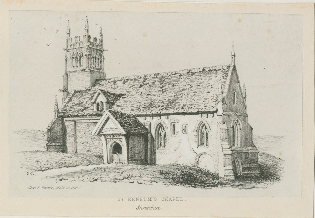 Clent - St. Kenelmin kappeli: litografia, nd [n. 1840] tekijältä Allen Edward Everitt