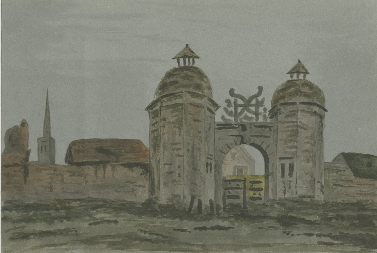 Hamstall Ridware Hall - Porters" Lodge: akvarellimaalaus ja [1824-1882] tekijältä Allen Edward Everitt