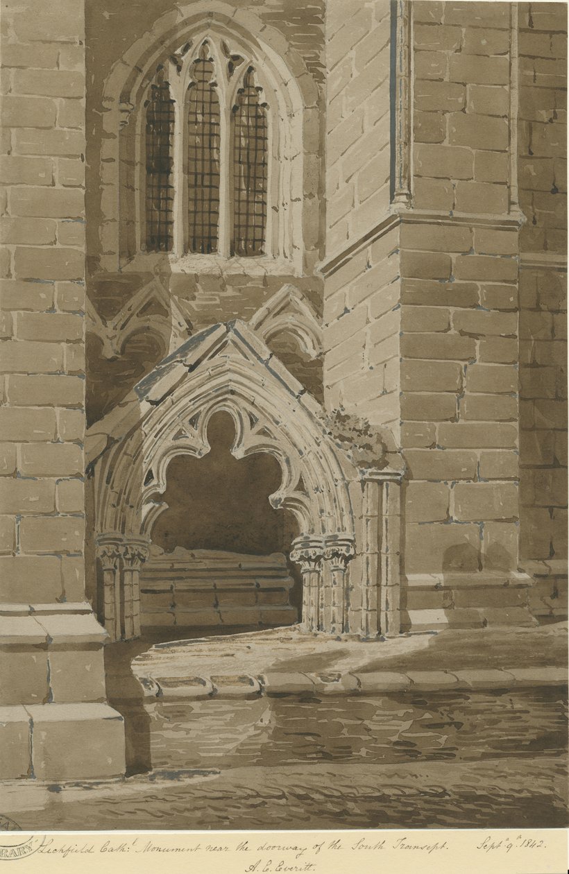 Lichfield Cathedral - South Transept: punainen seepiapiirros, 9.9.1842 tekijältä Allen Edward Everitt