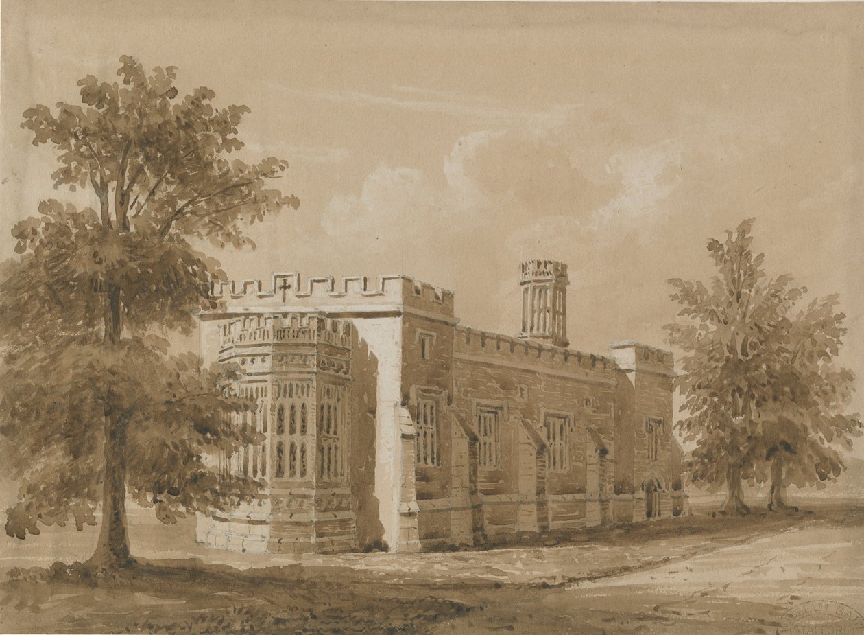 Tixall - Kappeli Tixall Hallissa: punaseepia-pesupiirros, nd [heinäkuu 1842] tekijältä Allen Edward Everitt