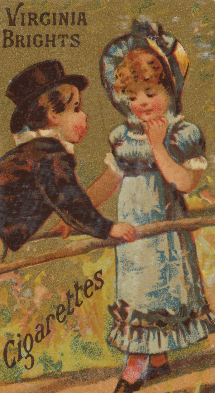 Tytöt ja lapset -sarjasta N64, joka mainostaa Virginia Brights -savukkeita Allenille &..., 1886. tekijältä Allen and Ginter