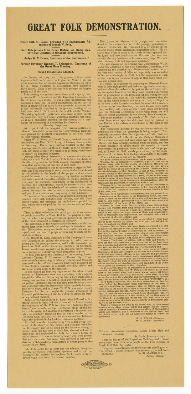 Tapahtuma oli täynnä Joseph W. Folkin innokkaita ihailijoita tekijältä Allied Printing