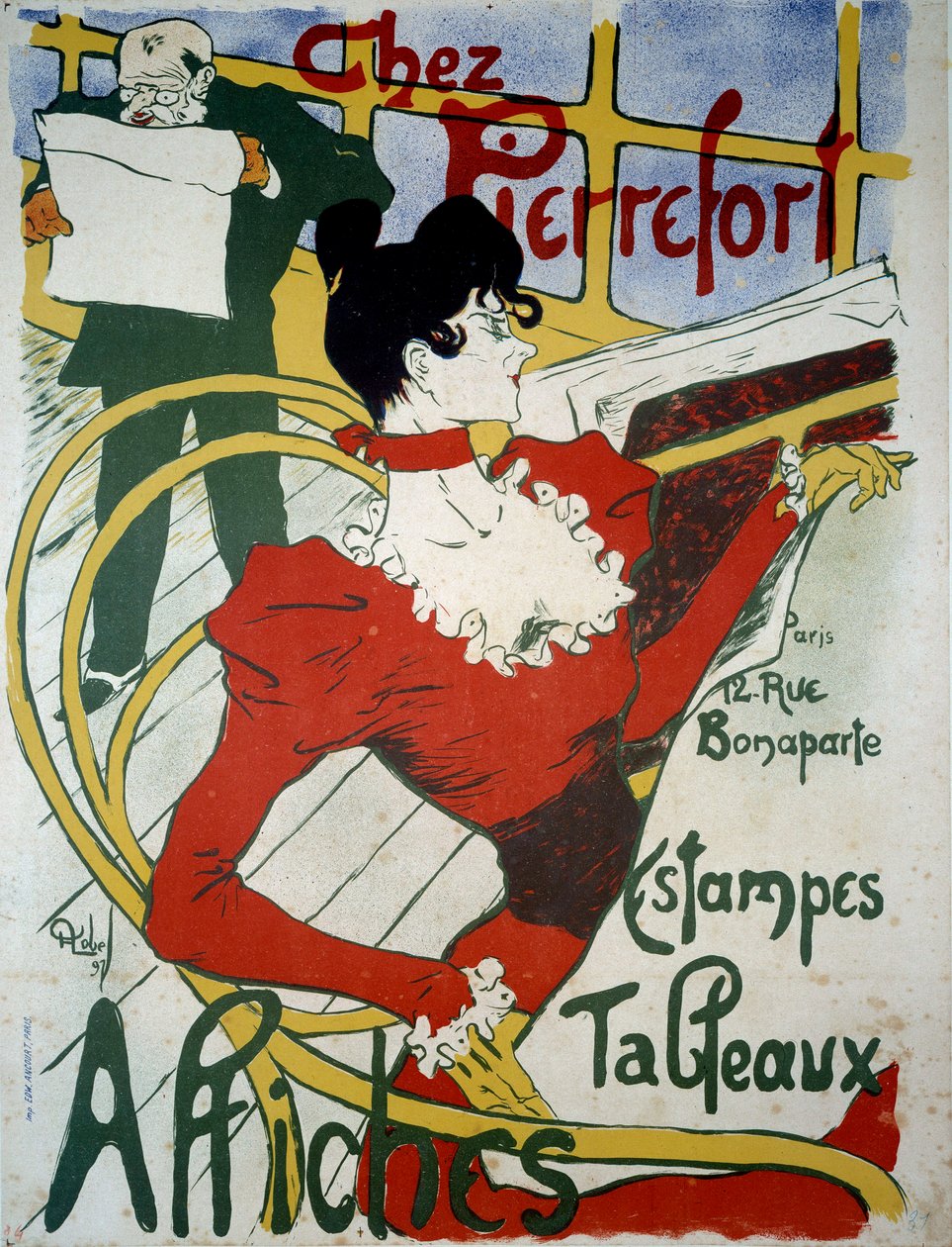 Chez Pierrefort Mainosjuliste printtien, julisteiden ja maalausten kauppiaalle (juliste) tekijältä Almery Lobel Riche