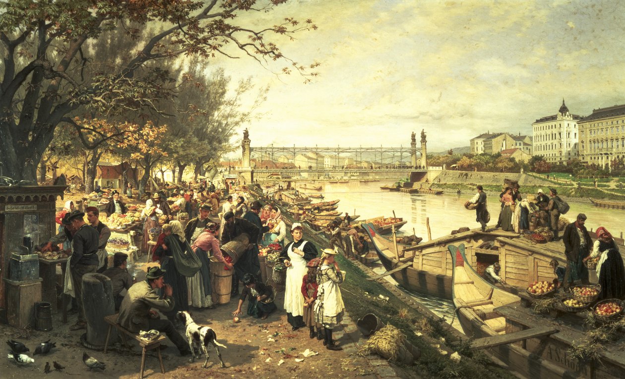 Hedelmämarkkinat Schazelissa, lähellä Maria Theresa -siltaa, Wien, 1895 tekijältä Alois Schonn