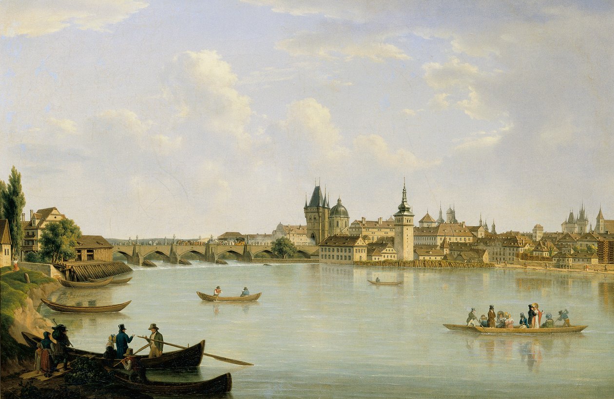 Näkymä Prahaan Vltava-sillalla (Kaarlen silta) tekijältä Alois von Saar