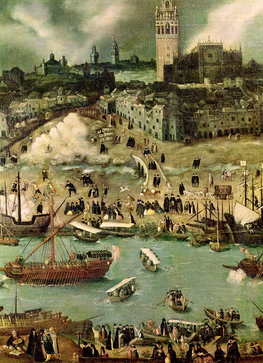 Sevillan satama, n. 1590 (yksityiskohta) tekijältä Alonso Sánchez Coello