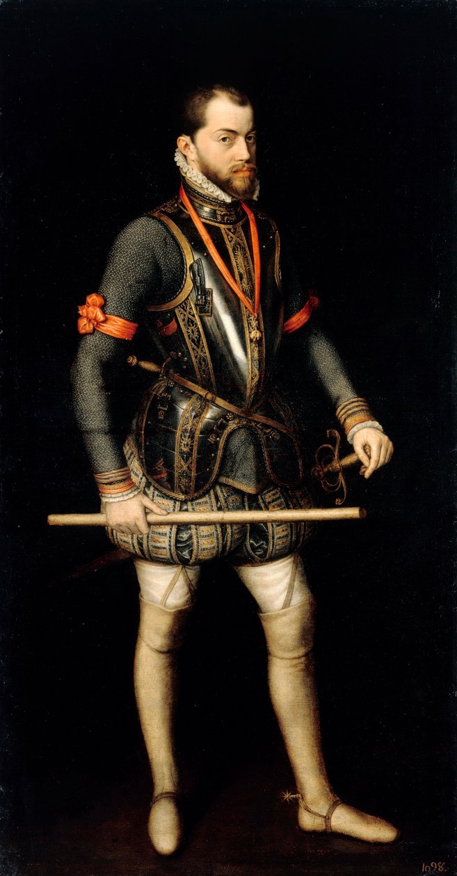 ""Espanjan kuninkaan Filip II (1527-1598) muotokuva" (Espanjan ja Portugalin kuninkaan Philip II:n (1527-1598) muotokuva) Alonso Sanchez Coellon (1531-1588) maalaus Öljy kankaalle Koko 187x100 cm Staatliche Museen, Berliini tekijältä Alonso Sánchez Coello