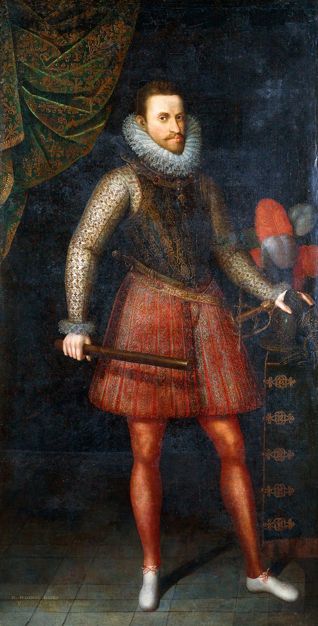 Arkkiherttua Albertin muotokuva seisomassa täyspitkänä kädessään baton, 1593 tekijältä Alonso Sánchez Coello