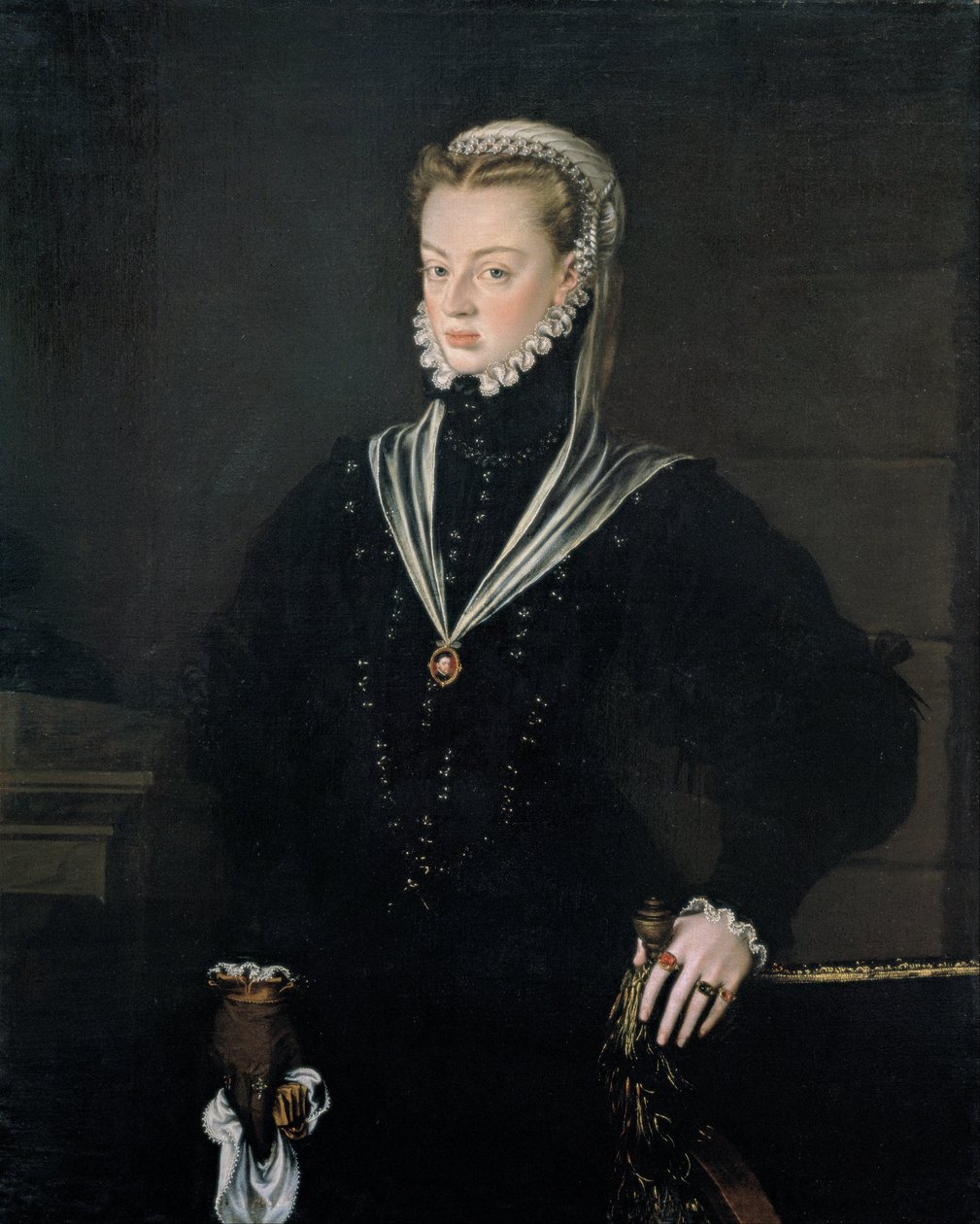 Espanjan kieli: Retrato de doña Juana de Austria, princesa de Portugal Portugalin prinsessa Doña Juana de Austrian muotokuva. tekijältä Alonso Sánchez Coello