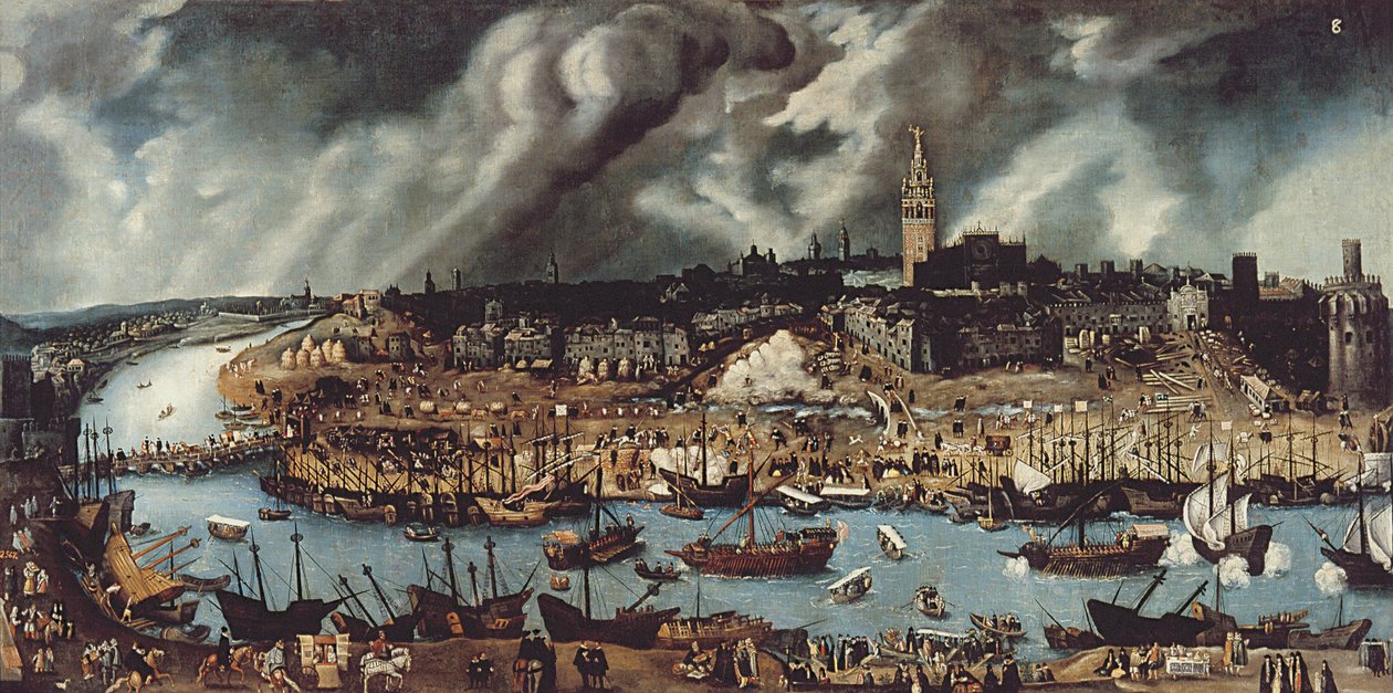 Sevillan satama, noin 1590 tekijältä Alonso attr. to Sanchez Coello
