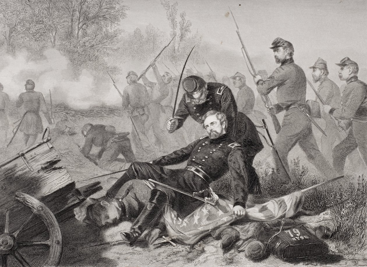 Kenraali Isaac Stevensin (1818-62) kuolema hyökkäyksessä Chantillyyn, Virginiassa 1862. tekijältä Alonzo Chappel